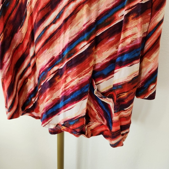 LOGO Lori Goldstein 3/4 Sleeve Printed Top Womens Size Large Multicolor Striped - Picture 3 of 6